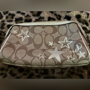 Coach Brown and Silver Star Patterned small pouch /small makeup bag